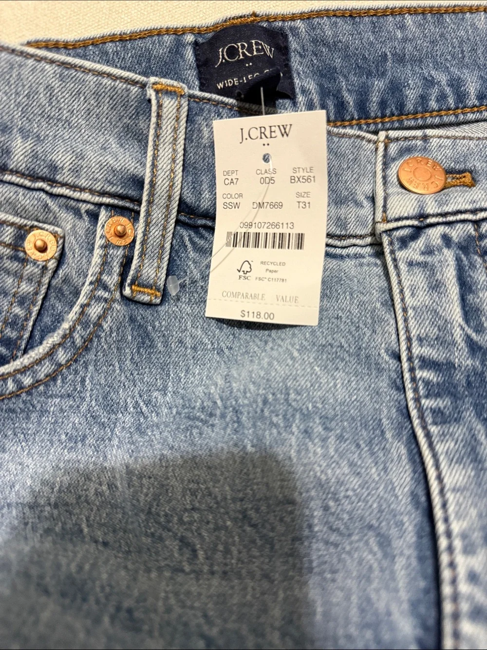 J. Crew Medium Blue Wide-Leg Raw Hem Jeans